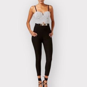 MATERIAL GIRL Strapless Striped Print 
Black & White Belted Jumpsuit